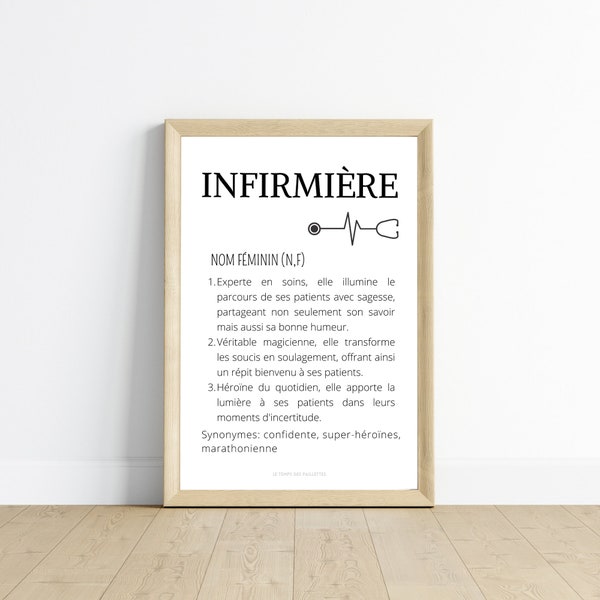 Affiche définition infirmière - Affiche minimalistes infirmière - Affiche hopital  par Le Temps des Paillettes