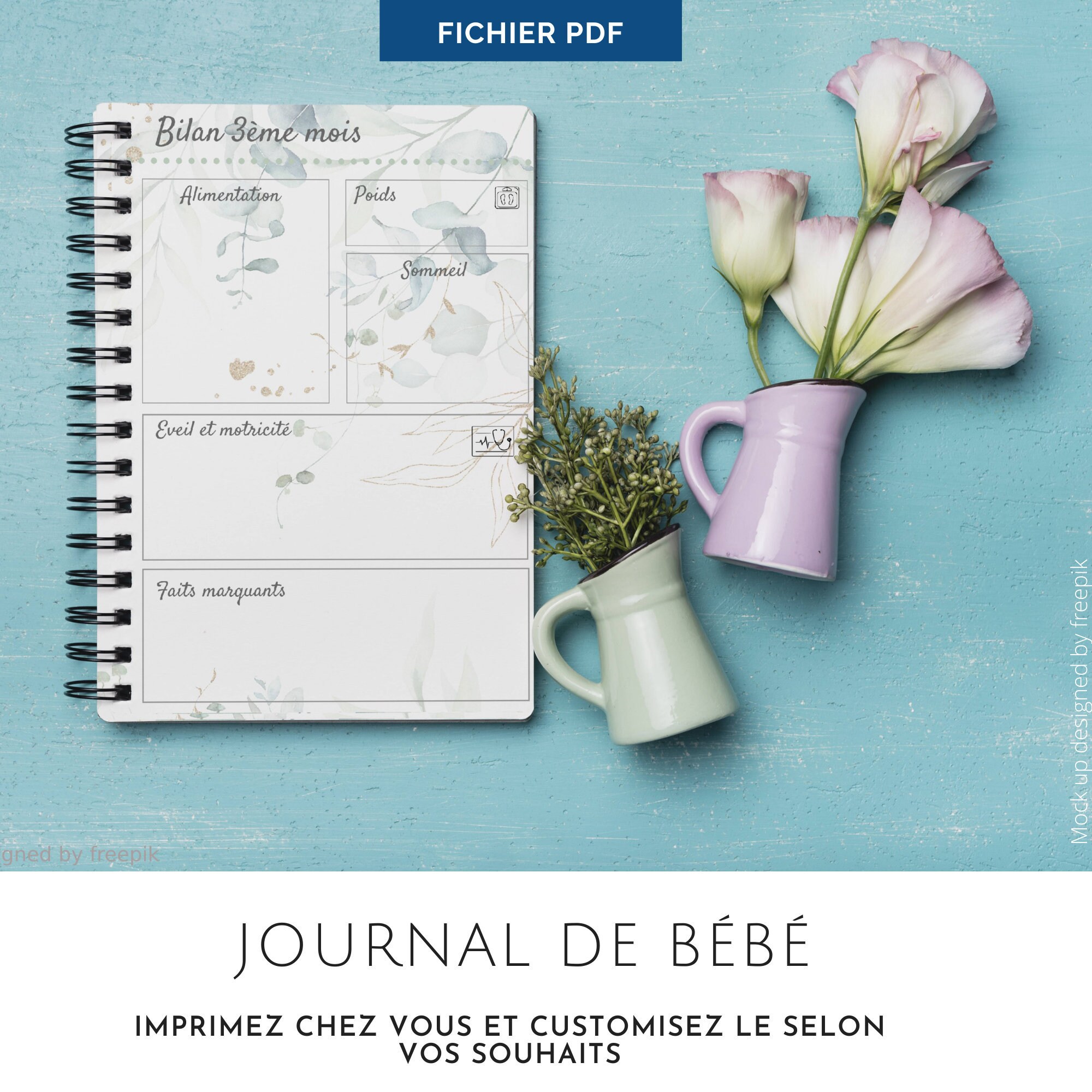 Journal De Bébé à Imprimer Carnet De Suivi Bébé Motif | Etsy