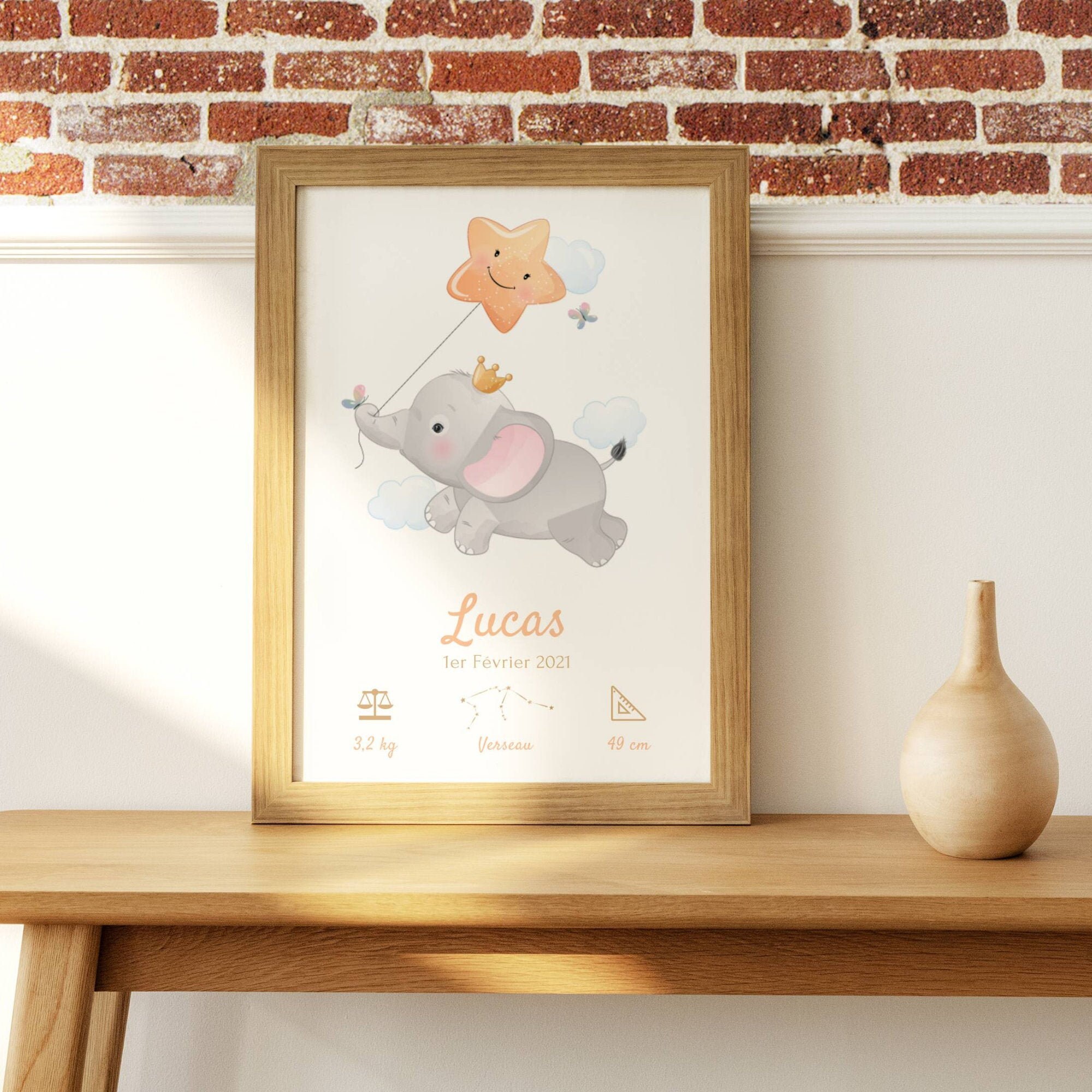 Affiche Naissance Éléphant - Affiche Personnalisée