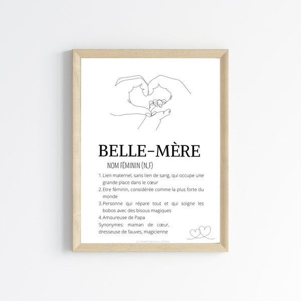 Affiche Définition belle mère personnalisée - Cadeau fête des mères - cadeau pour belle maman par Le Temps des Paillettes