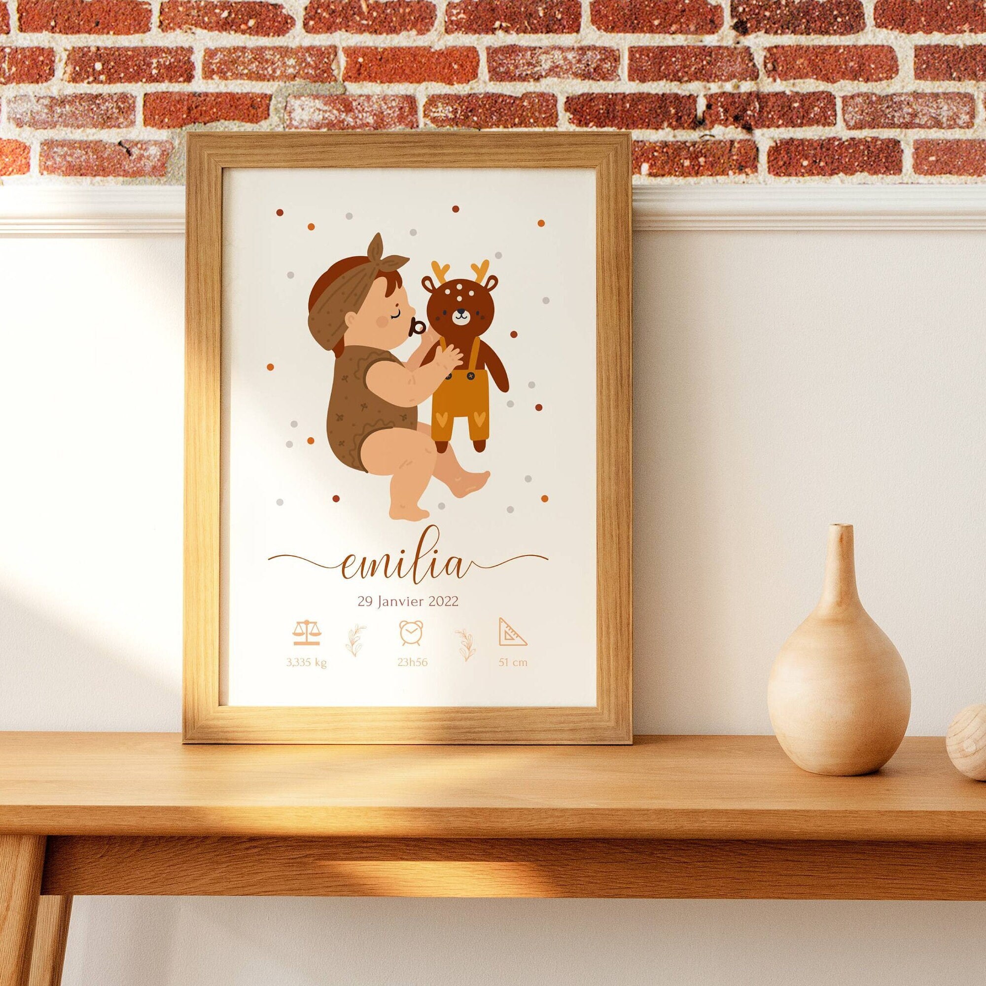 Affiche Bébé Bohème - Affiche Enfant Boho Naissance Personnalisée Prénom Terracotta Cadeau de Naissa