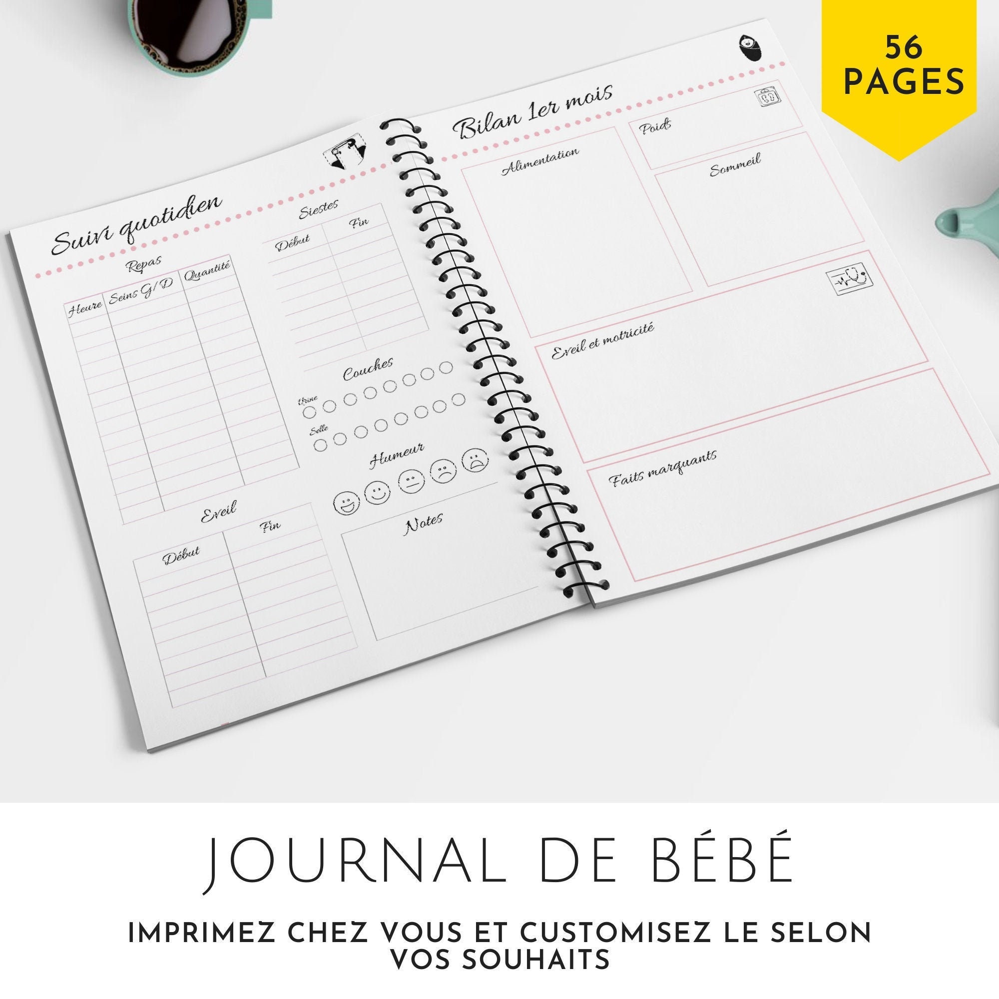 Journal De Bebe Rose A Imprimer Carnet De Suivi Bebe Etsy