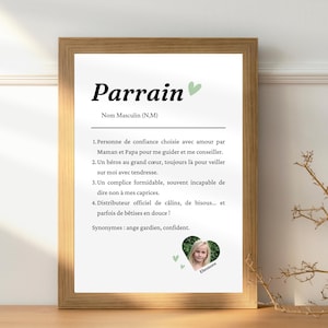 Affiche définition parrain personnalisée avec photo - cadeau pour  parrain - cadeau baptême - demande parrain marraine