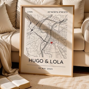 Affiche Carte Lieu de Rencontre Personnalisée Couple. Cadeau Saint-Valentin