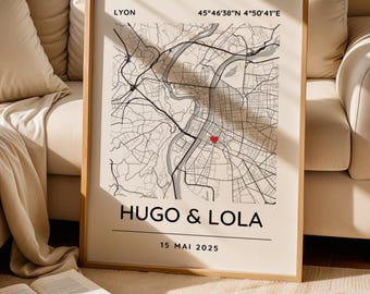 Personalized Couple Meeting Place Map Poster. Valentine's Day Gift