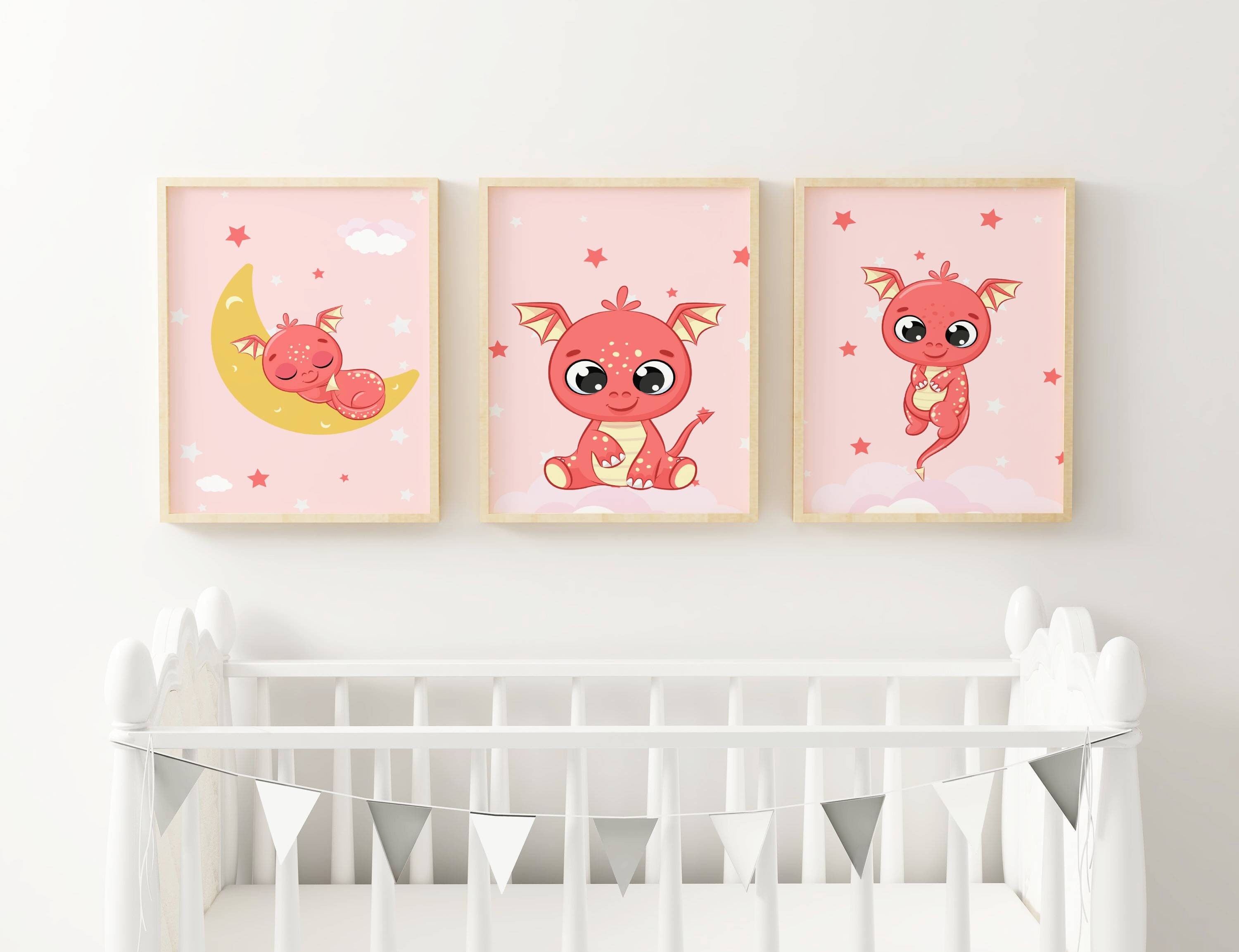 Affiches Enfant Dragon - Cadeau Naissance Poster Chambre Bébé Décoration Murale Féerique