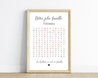 Affiche personnalisée St Valentin  - Affiche mots croisés famille et couple - Cadeau de Saint valentin  par Le Temps des Paillettes