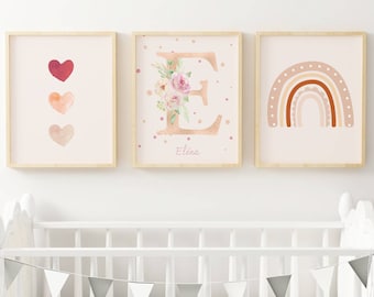 Set of 3 Bohemian Rainbow Posters, Wall Art for Nursery, Children's Room Decor, Birth Announcement Poster