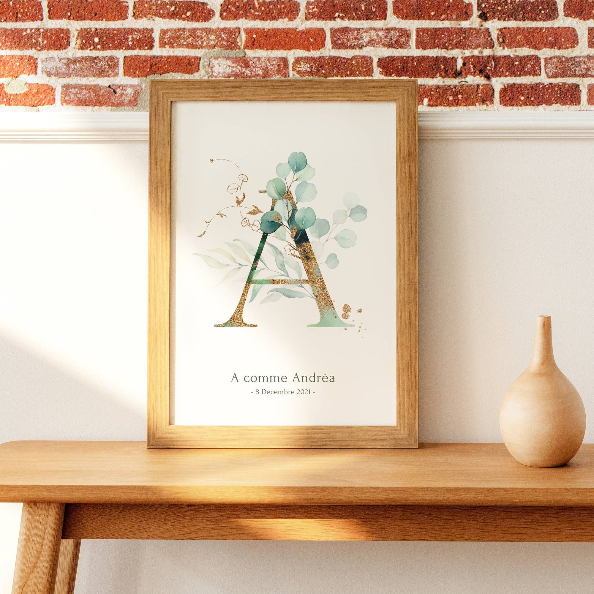 Affiche de Naissance Personnalisée Prénom Initiale Eucalyptus - Cadeau Eucalyptus