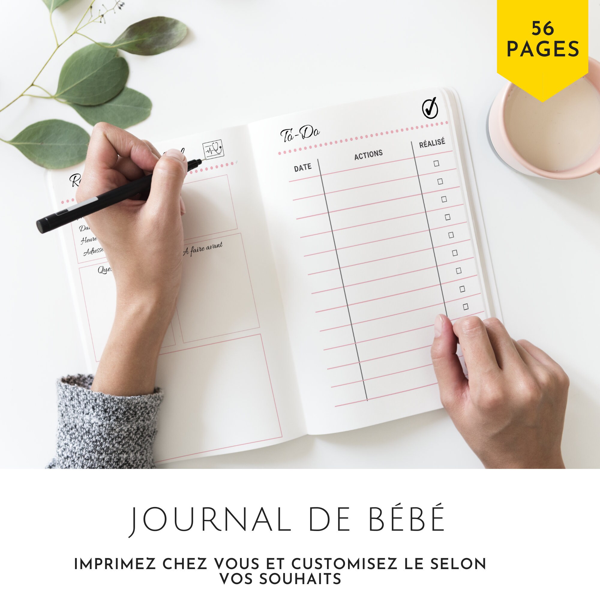 Journal de bébé rose à imprimer Carnet de suivi bébé par Le Temps des  Paillettes -  France