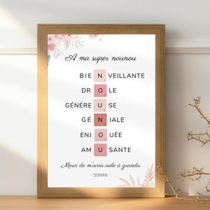 Affiche Scrabble personnalisée Nounou – Cadeau assistante maternelle – Idée merci nounou fin d’année