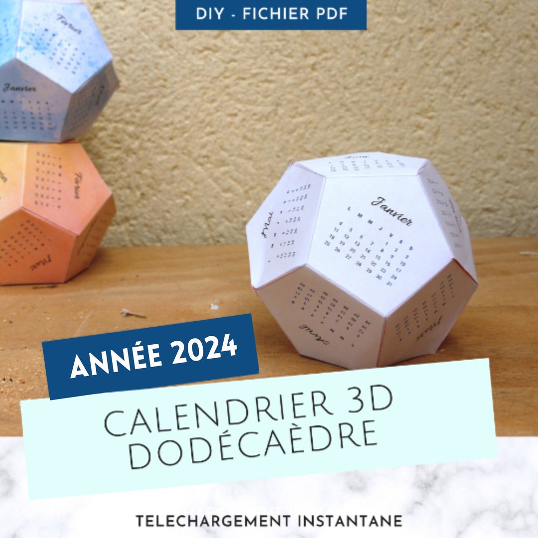 2024 DIY Calendar 3D Calendar to Print Dodecahedron Calendar Office  Accessory by Le Temps Des Paillettes 