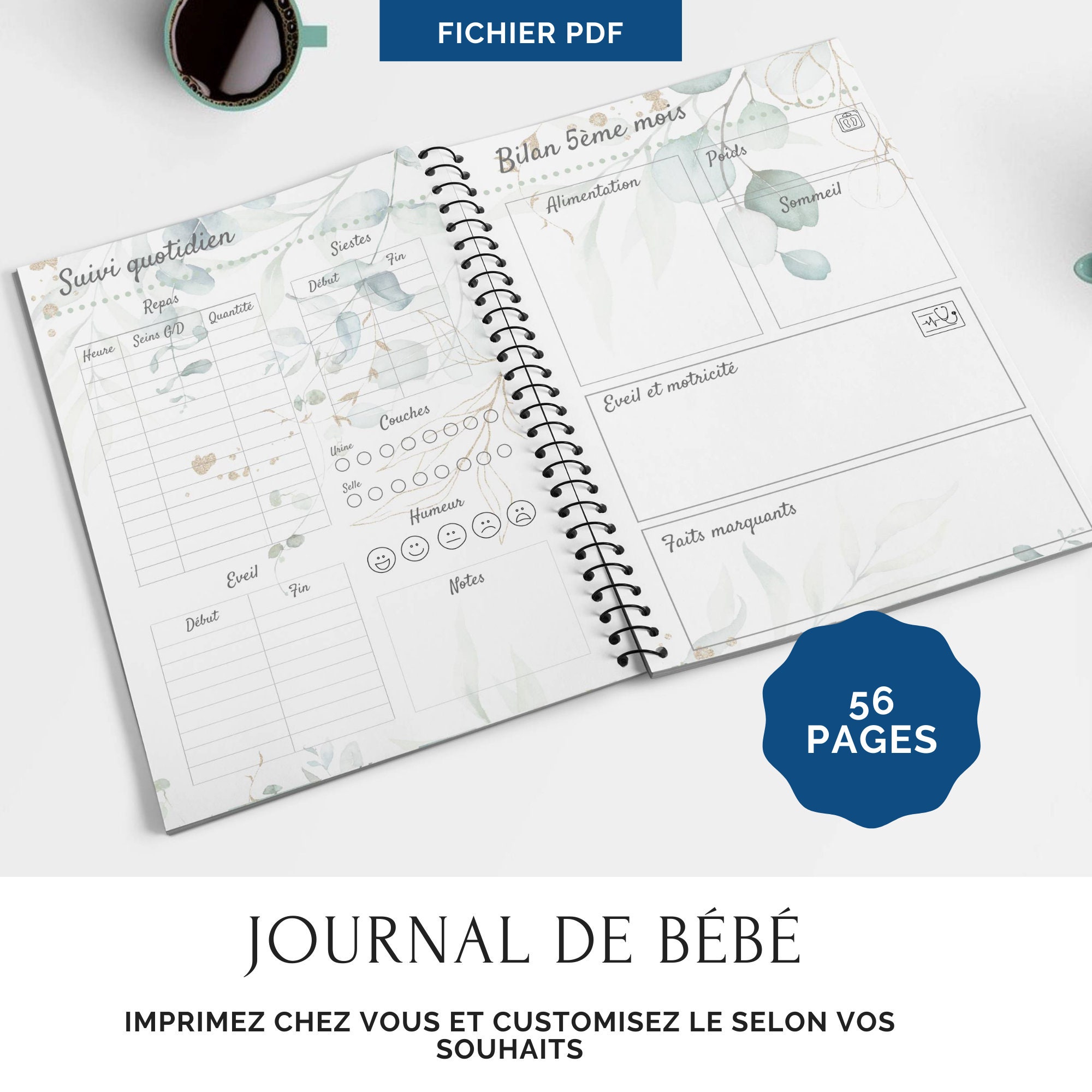 Journal De Bebe A Imprimer Carnet De Suivi Bebe Motif Etsy France