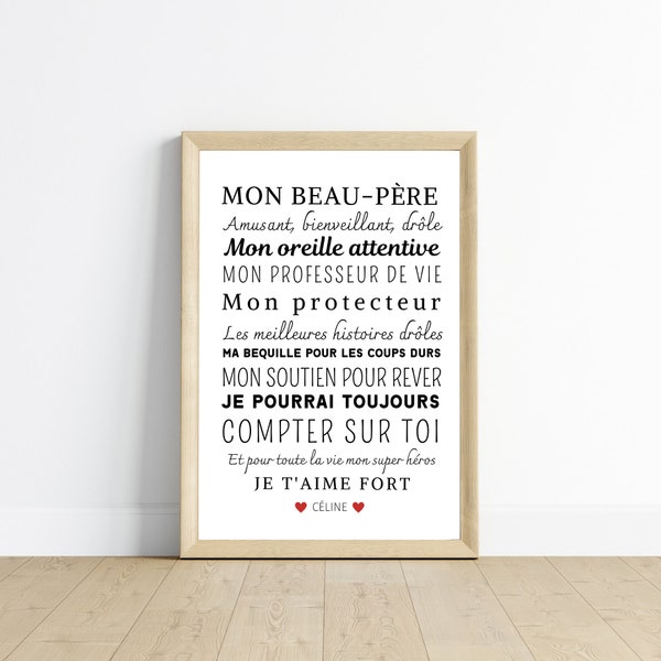 Affiche beau père personnalisée - Cadeau beau papa personnalisée - Cadeau fête des pères  par Le Temps des Paillettes