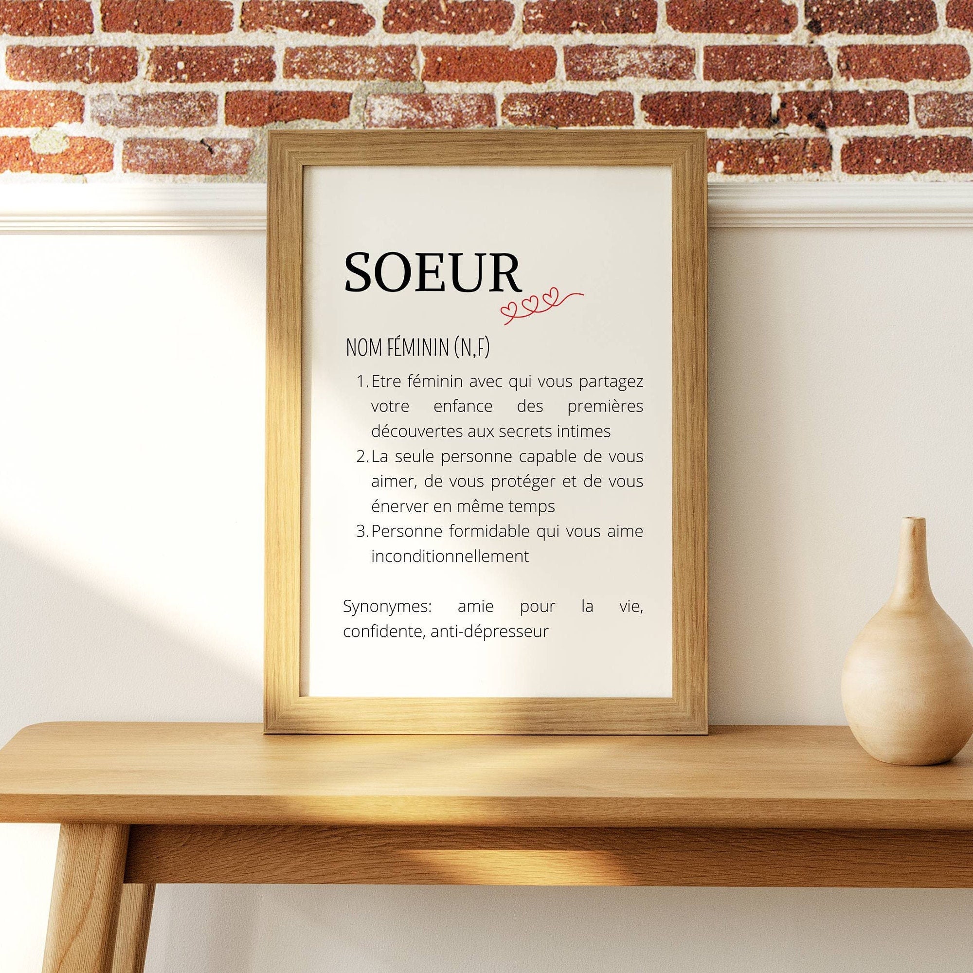Affiche Définition Sœur - Poster Idéale Pour Offrir en Cadeau de Noël à Une Super Sœur