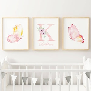 Set 3 affiches papillon aquarelle pour chambre enfant - cadeau de naissance personnalisée prénom par Le temps des paillettes
