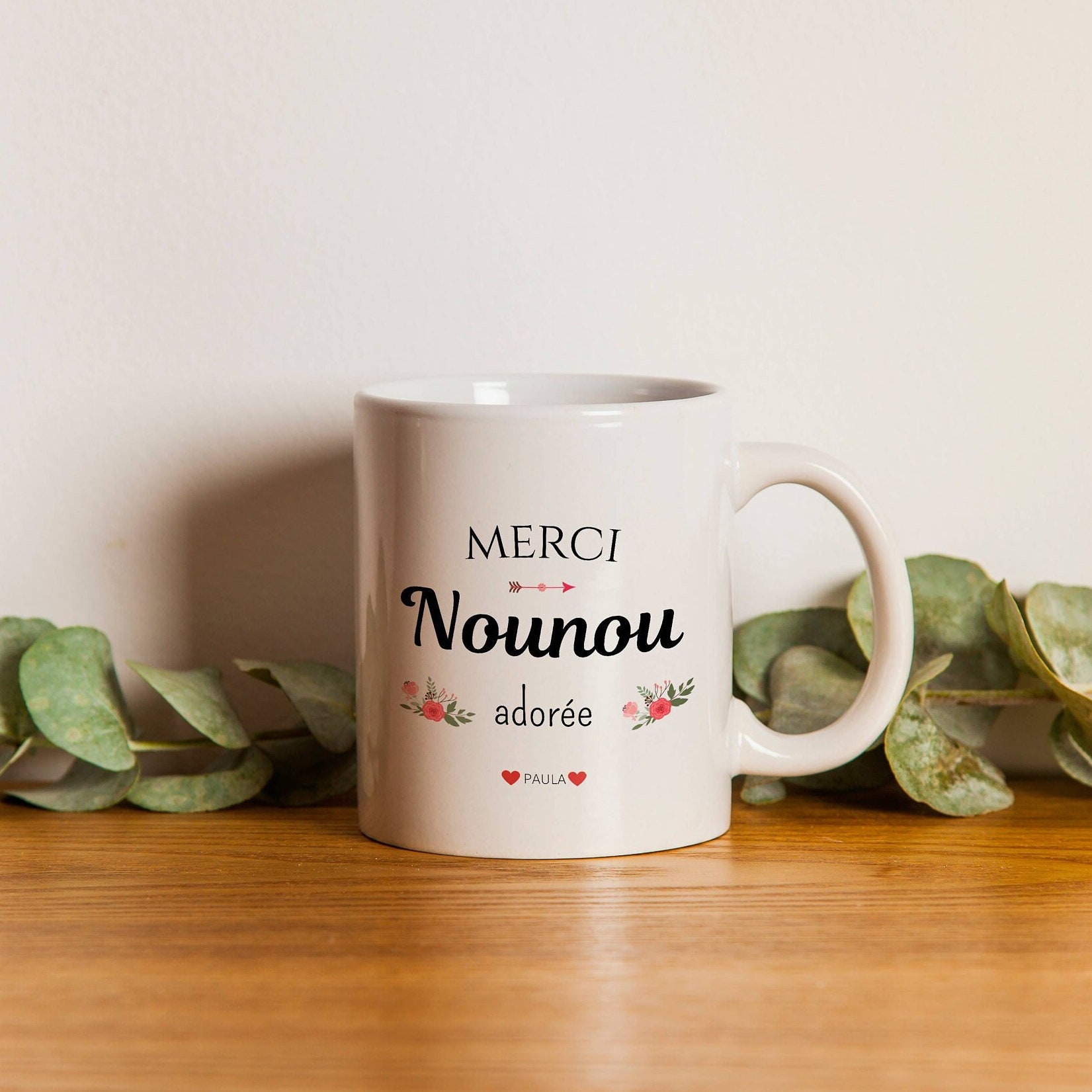 Mug Super Nounou - Mug Nounou Cœur Fleuri Cadeau Personnalisé Pour Nounou