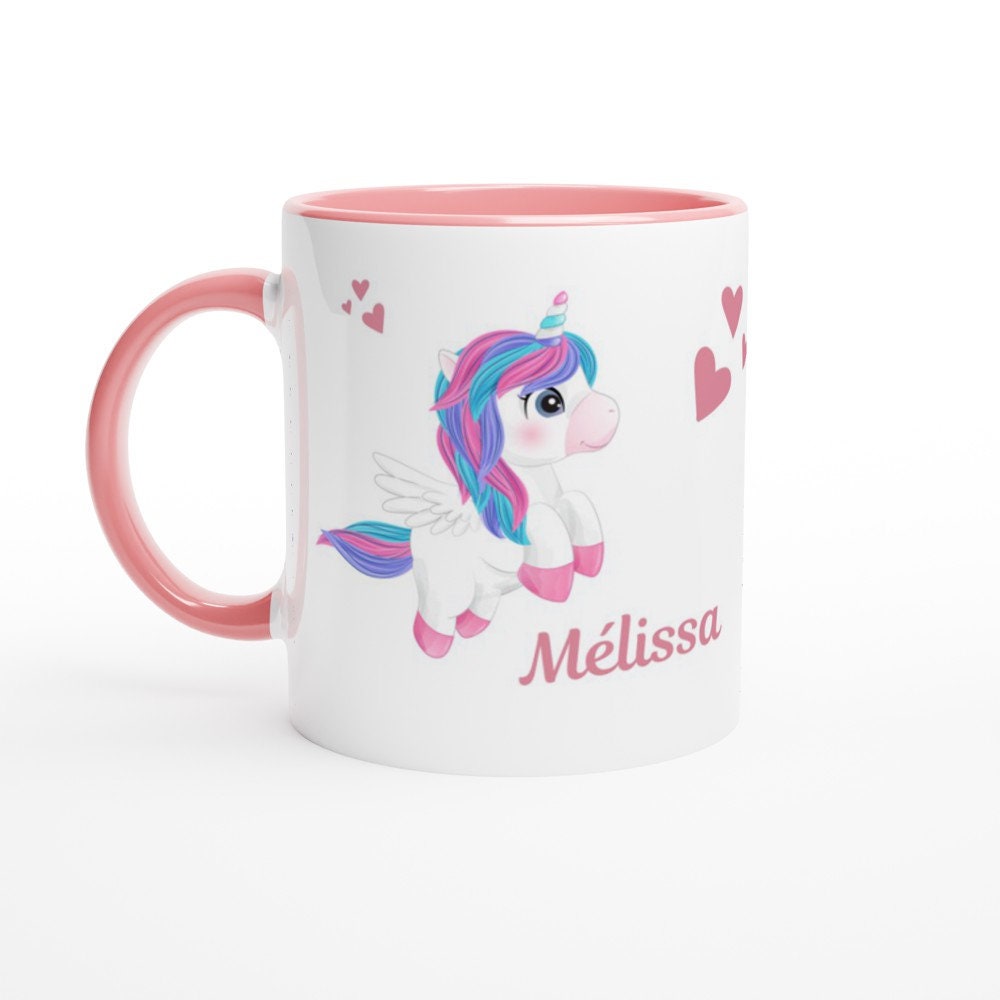 Tasse Enfant Licorne Rose - Mug École Prénom Licorne, Tasse de Rentrée Scolaire Cadeaux Pour Fille