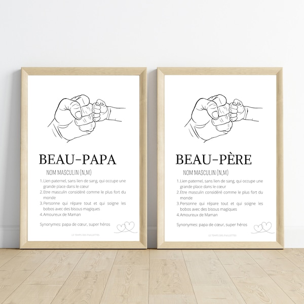 Affiche définition Beau père et single line - Cadeau beau papa - Cadeau fête des pères  par Le Temps des Paillettes