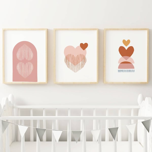 Set 3 affiches bohème cœur pour chambre enfant - cadeau de naissance personnalisée prénom par Le temps des paillettes