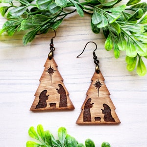 Christmas Tree Nativity Laser Engraved Earrings DIGITAL FILE