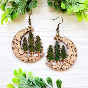 Moon and Trees Laser Engraved Earrings DIGITAL FILE