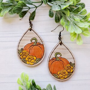 Pumpkin Floral Drop Engraved Earrings DIGITAL FILE