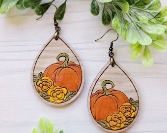 Pumpkin Floral Drop Engraved Earrings DIGITAL FILE
