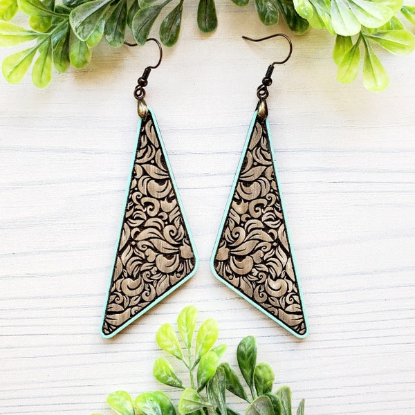 Tooled Leather Drop Laser Engraved Earrings DIGITAL FILE