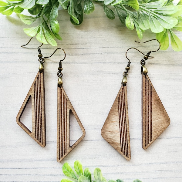 Striped Triangle Drop Laser Engraved Earrings DIGITAL FILE