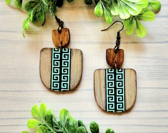 2 Piece Square Swirl Drop Laser Engraved Earrings DIGITAL FILE