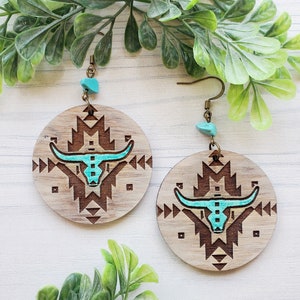 Southwest Round Steerhead Laser Engraved Earrings DIGITAL FILE