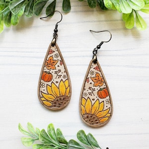 Fall Teardrop Laser Engraved Earrings DIGITAL FILE