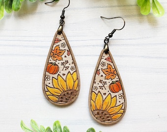 Fall Teardrop Laser Engraved Earrings DIGITAL FILE