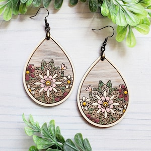 Floral Mandala Teardrop Laser Engraved Earrings DIGITAL FILE