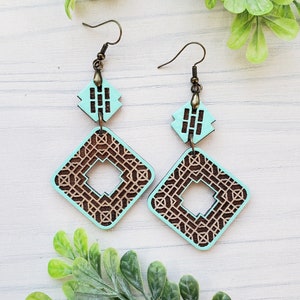 2 Piece Tiled Square Hoop Laser Engraved Earrings DIGITAL FILE