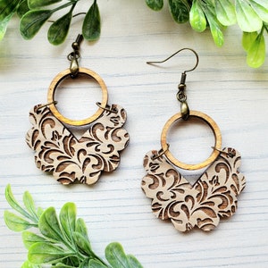2 Piece Scalloped Flourish Laser Engraved Earrings DIGITAL FILE
