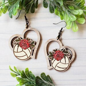 Heart Floral Volleyball Laser Engraved Earrings DIGITAL FILE