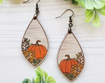 Floral Pumpkin Laser Engraved Earrings DIGITAL FILE
