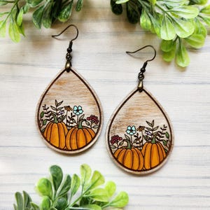 Fall Pumpkin Teardrop Drop Laser Engraved Earrings DIGITAL FILE