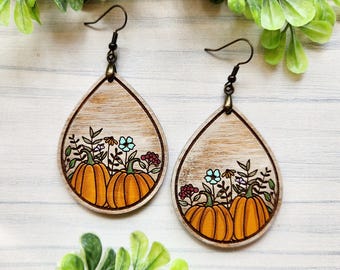 Fall Pumpkin Teardrop Drop Laser Engraved Earrings DIGITAL FILE