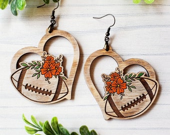 Heart Floral Football Laser Engraved Earrings DIGITAL FILE