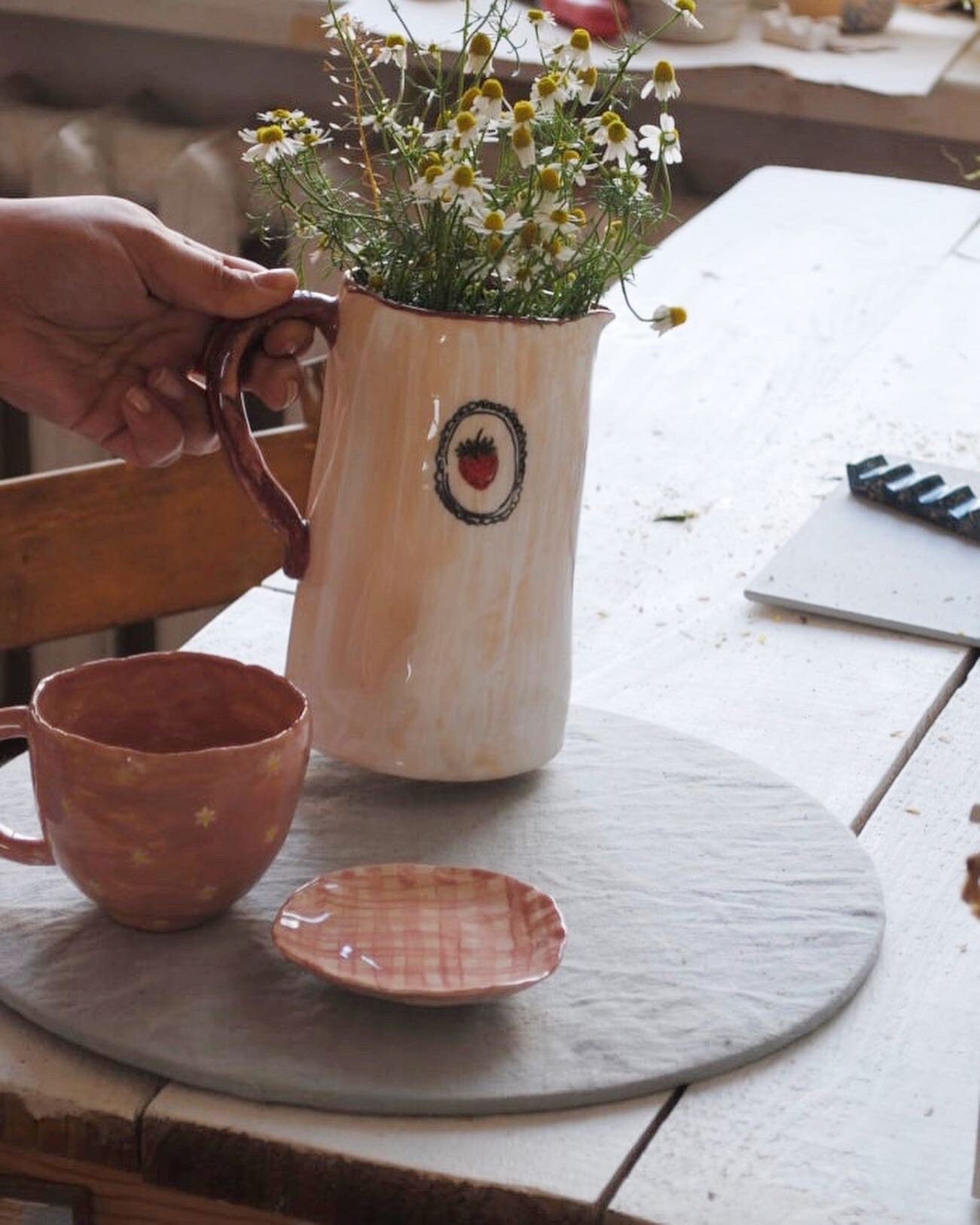 Cute handmade cup with saucer for cappuccino or for tea Etsy