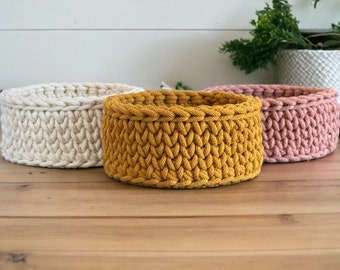 Small Crochet Basket / Decorative Rope Basket / Boho Round Storage / Home Decor