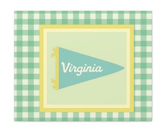 Virginia Gingham Canvas Wall Art, Home Decor, Gift for Virginia Residents, Vintage Style Art, Customizable Wall Hangings