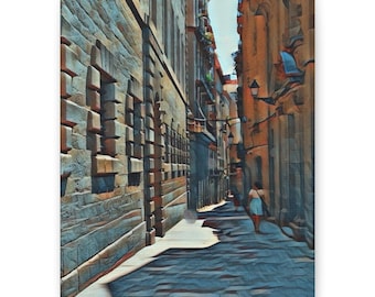 Sunlit European Alleyway Matte Canvas