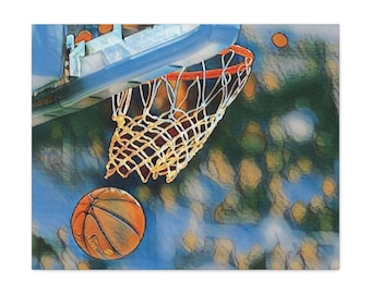 Basketball Hoop Canvas Painting, College Apartment Decor, Sports Art