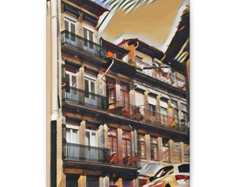 Sunlit European Street Scene Matte Canvas
