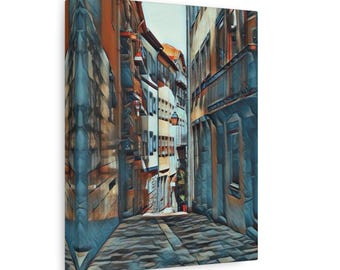 European Cobblestone Alley Matte Canvas