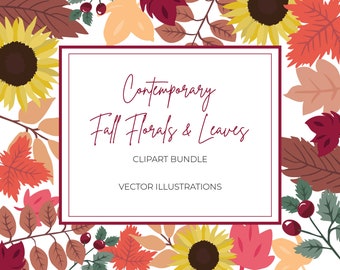 Contemporary Fall Florals & Leaves Vector Illustrations | Digital Download Clipart